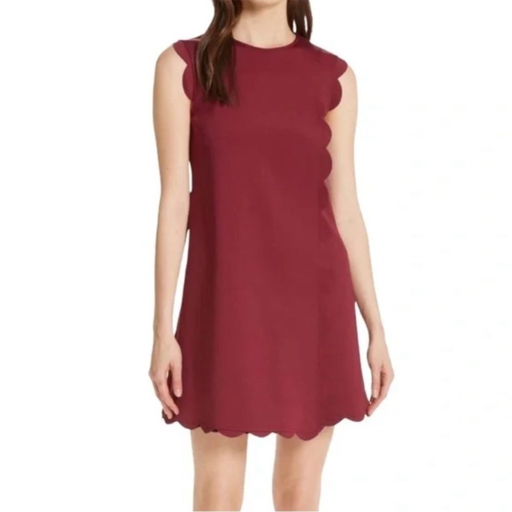 Ted Baker Women's Maroon Jasmint Scallop Overlay Shift Dress Size 1 US XS